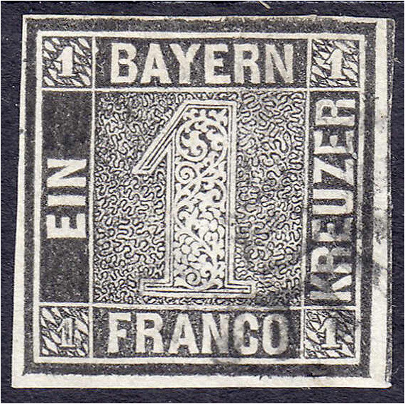 Deutschland
Altdeutschland
Bayern
1 Kr. ,,Schwarzer Einser" 1849, schwarzgrau...