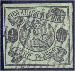 Deutschland
Altdeutschland
Braunschweig
1/2 / 5 Pf. Freimarke 1861/63, sauber gestempelt, ungeprüft. Mi. 500,-€.
gestempelt. Michel 10 A.
