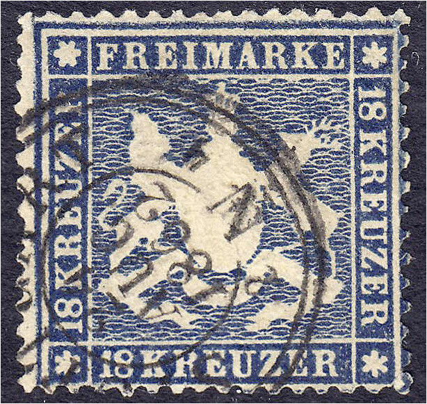 Deutschland
Altdeutschland
Württemberg
18 Kreuzer 1861, sauber gestempelt, re...