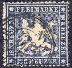 Deutschland
Altdeutschland
Württemberg
18 Kreuzer 1861, sauber gestempelt, repariert. Kurzbefund Heinrich BPP. Mi. 2.800,-€.
gestempelt. Michel 20...