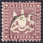 Deutschland
Altdeutschland
Württemberg
9 Kreuzer Wappen 1862, sauber gestempelt, in allen Teilen echt, oben gering ausgabetypische Zähnung, sonst e...