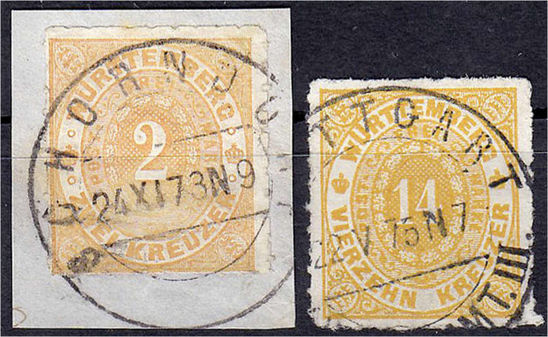 Deutschland
Altdeutschland
Württemberg
2 Kreuzer + 14 Kreuzer 1869, zwei Wert...