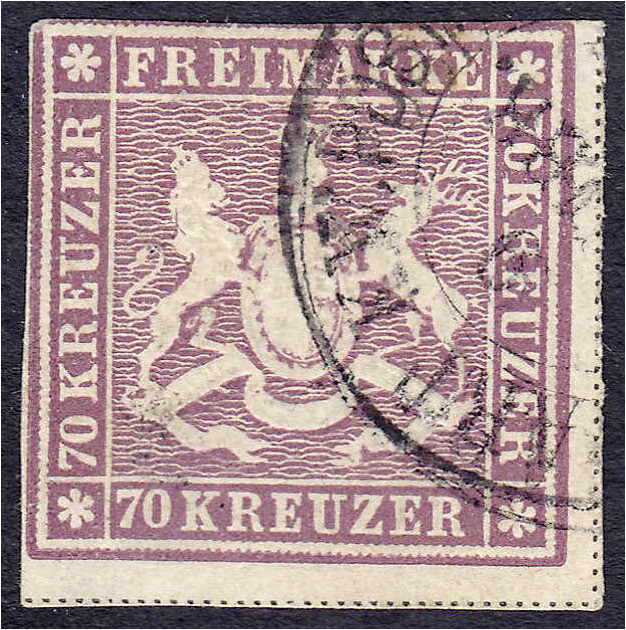 Deutschland
Altdeutschland
Württemberg
70 Kreuzer 1873, sauber gestempelt, Fa...