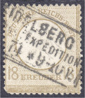 Deutschland
Deutsches Reich
18 Kreuzer kleiner Brustschild 1872, sauber gestempelt mit ,,Ra3 HEIDELBERG / STADTPOSTEXPEDITION /....74 * 9-10", die M...