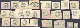 Deutschland
Deutsches Reich
1/3 Groschen großer Brustschild 1872, insgesamt 26 Werte auf meist traumhaften Briefstücken, zweimal mit Hufeisenstempel...