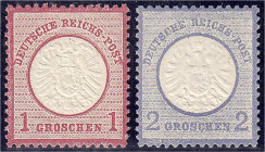 Deutschland
Deutsches Reich
1 und 2 Groschen großer Brustschild 1872, postfrische Erhaltung, unsigniert, je mit Fotobefund Krug BPP >Die Erhaltung i...