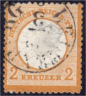 Deutschland
Deutsches Reich
2 Kreuzer großer Brustschild 1872, sauber entwertet mit Thurn und Taxis Einkreisstempel von ,,LEUTENBERG 12/3", Mängel. ...