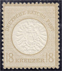 Deutschland
Deutsches Reich
18 Kreuzer großer Brustschild 1872, postfrische Erhaltung, unsigniert. Fotobefund Krug BPP >Die postfrische Marke ist fa...
