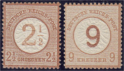 Deutschland
Deutsches Reich
2 1/2 Groschen und 9 Kreuzer Freimarken 1874, postfrische Erhaltung, unsigniert, je mit Fotobefund Krug BPP >Die Erhaltu...