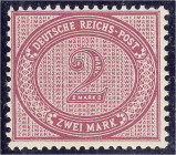 Deutschland
Deutsches Reich
2 M. Ziffern im Oval 1875, postfrische Erhaltung, Farbe ,,f", unsigniert. Mi. 400,-€.
** Michel 37 f.