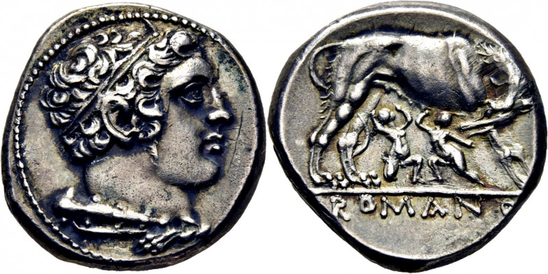 ROMA REPÚBLICA. Campania-Capua. Didracma. 270-200 a.C. Hércules imberbe con leon...