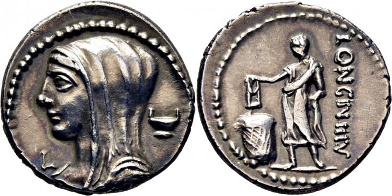 ROMA REPÚBLICA. Cassia. Denario. Hacia 96 a.C. Cabeza velada de Vesta a izquierd...