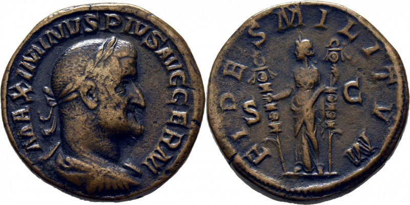 ROMA IMPERIO. Maximino I. Sestercio. 235-236. Busto laureado a derecha. FIDES MI...