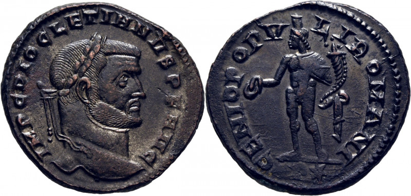 ROMA IMPERIO. Diocleciano. P y estrella. Follis. 294-305. Busto, de tamaño reali...