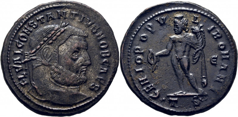 ROMA IMPERIO. Constancio Cloro. Treveri. 2ª oficina. Follis. 298-99. Busto, de g...