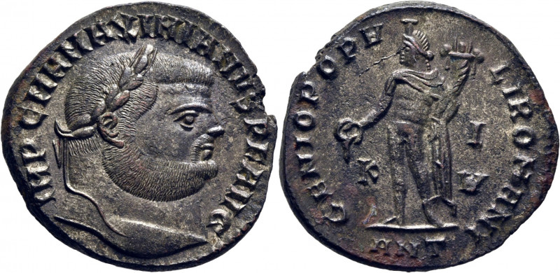 ROMA IMPERIO. Maximiano Hercúleo. Antioquía. Follis. 294-295. Busto, con cuello ...