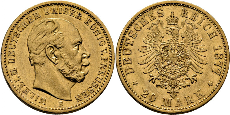 ALEMANIA. Prusia. Guillermo II. 20 marcos. 1877-B. K505. Alguna rayita. EBC/EBC+...
