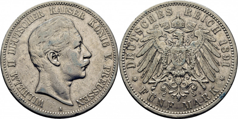 ALEMANIA. Prusia. Guillermo II. Berlín. 5 marcos. 1891. K523 (-30 $). Marquitas....