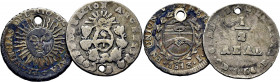 ARGENTINA. 1/2 real. Potosí. 1813 J. Sol y escudo. LA RIOJA. 1/2 real. 1854. Lote de 2