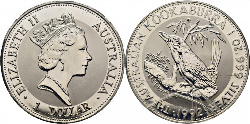 AUSTRALIA. Isabel II. 1$. Kookaburra. 1992. Onza troy. K164. PROOF SC, todo su b...
