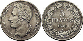 BELGICA. Leopoldo I. 5 francos. 1849