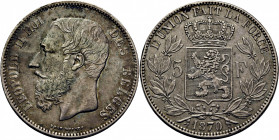 BÉLGICA. Leopoldo II. 5 francos. 1870