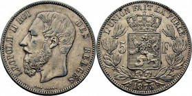 BÉLGICA. Leopoldo II. 5 francos. 1873