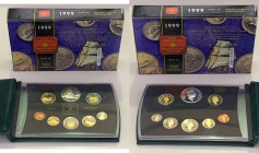 CANADA. Isabel II. 1999. 2 y 1 $ (2) a 1 céntimo. 225 años de la arribada de Juan Pérez. PROOF SC. Lote de 8