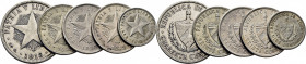 CUBA. 40 centavos. 1915. Estrella y escudo. 20 centavos. 1915, 1920 y 1949... Lote de 5