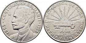 CUBA. Peso. 1853-1953. J. Martí en su centenario