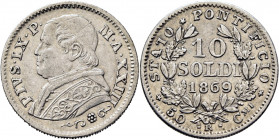 ESTADOS PONTIFICIOS. Pío IX. Roma. 10 sueldos = 50 céntimos. 1869. Año 23