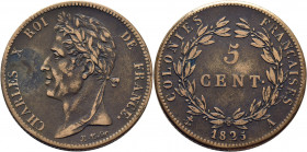 FRANCIA. Carlos X. 5 céntimos. 1825A
