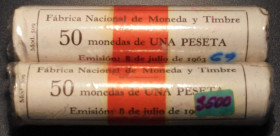 ESTADO ESPAÑOL. 1 peseta. 1966*69. Dos cartuchos de la FNMT. SC. Lote de 100