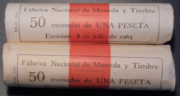 ESTADO ESPAÑOL. 1 peseta. 1966*71. Dos cartuchos de la FNMT. SC. Lote de 100
