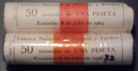 ESTADO ESPAÑOL. 1 peseta. 1966*72. Dos cartuchos de la FNMT. SC. Lote de 100