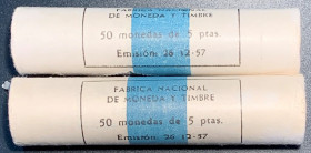 ESTADO ESPAÑOL. 5 pesetas. 1957*62. Dos cartuchos de la FNMT. SC. Lote de 100