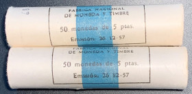 ESTADO ESPAÑOL. 5 pesetas. 1957*68. Dos cartuchos de la FNMT. SC. Lote de 100
