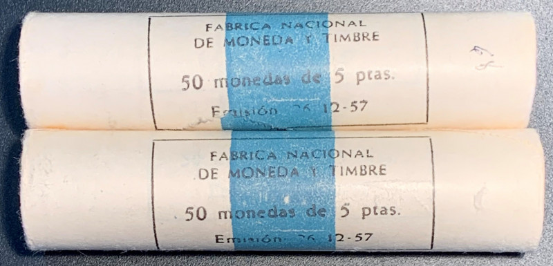ESTADO ESPAÑOL. 5 pesetas. 1957*68. Dos cartuchos de la FNMT. Cy17853 (200€). SC...
