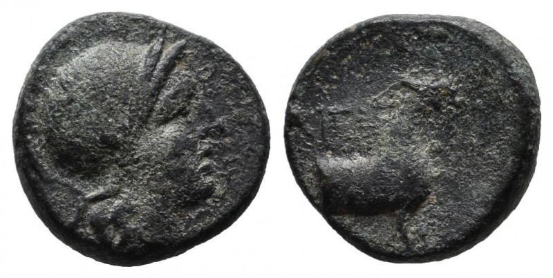 Aeolis, Aigai. 2nd-1st centuries BC. Æ (11mm, 1.61g). Helmeted head of Athena ri...