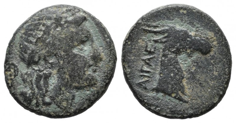 Aeolis, Aigai. ca.4th-3rd centuries BC. Æ (16mm, 3.63g). Laureate head of Apollo...