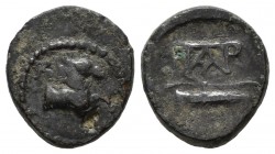 Aeolis, Kyme. 1st century BC. Æ (13mm, 2.20g). KY. Forepart of horse right / Bow and quiver; monogram to left. SNG Copenhagen 110-1.