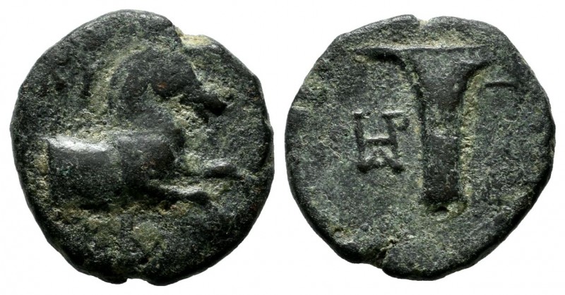 Aeolis, Kyme. ca.300-250 BC. Æ (15mm, 3.08g). Stasippos, magistrate. KY. Forepar...