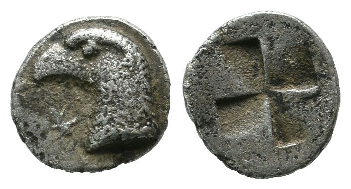 Aeolis, Kyme. ca.480-450 BC. AR Obol (8mm, 0.42g). Eagle’s head left, KY in left...