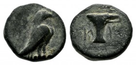 Aeolis, Kyme. ca.4th-3rd centuries BC. Æ (9mm, 1.23g). Eagle standing right. / Skyphos. BMC 16; SNG Cop. 41; SNG v. Aulock 1625.
