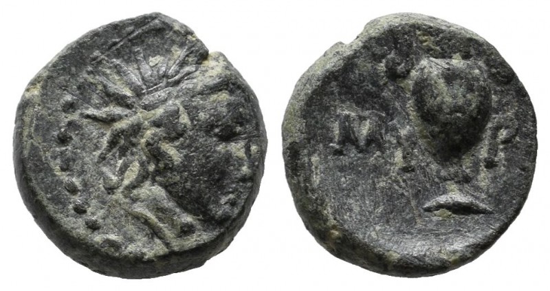 Aeolis, Myrina. ca.2nd-1st centuries BC. Æ (11mm, 1.79g). Radiate head of Helios...