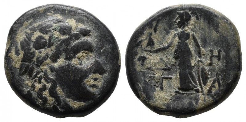 Aeolis, Temnos. 2nd-1st centuries BC. Æ (16mm, 4.59g). Wreathed head of Dionysos...