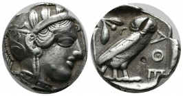 Attica, Athens. ca.454-404 BC. AR Tetradrachm (25mm, 16.81g). Helmeted head of Athena right, with frontal eye / Owl standing right, head facing; olive...