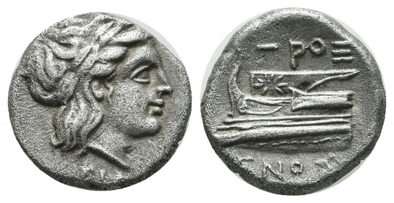 Bithynia, Kios. ca.345-315 BC. Hemidrachm AR (13mm, 2.42g). Laureate head of Apo...