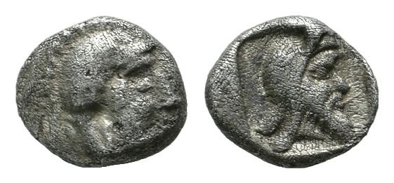 Dynasts of Lycia. Kherei. ca.440-410 BC. AR Tetartemorion (5mm, 0.25g). Helmeted...