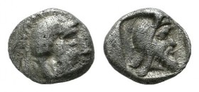 Dynasts of Lycia. Kherei. ca.440-410 BC. AR Tetartemorion (5mm, 0.25g). Helmeted head of Athena right / Bearded head of Kherei right, wearing Persian ...